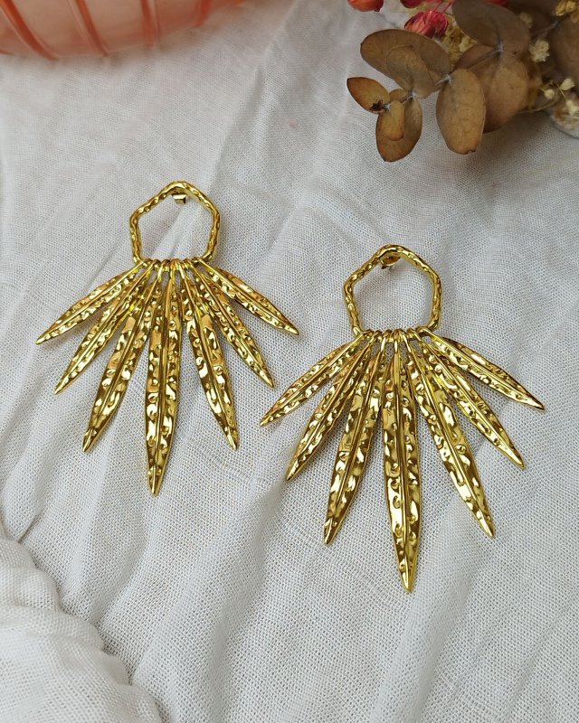 Grandes boucles d'oreilles à plumes dorées