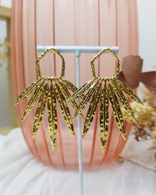 Grandes boucles d'oreilles à plumes dorées
