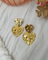 Boucles d'oreilles à deux coeurs en acier doré