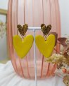 Boucles d'oreilles à coeurs jaunes et dorés
