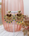 Boucles d'oreilles coeur à rayon de soleil bleu et jaune