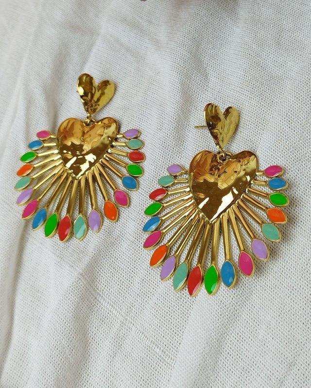 Boucles d'oreilles coeur à rayon de soleil multicolore