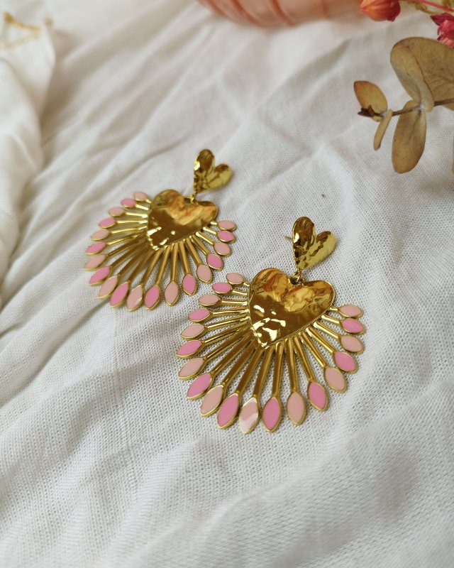 Boucles d'oreilles coeur à rayon de soleil rose