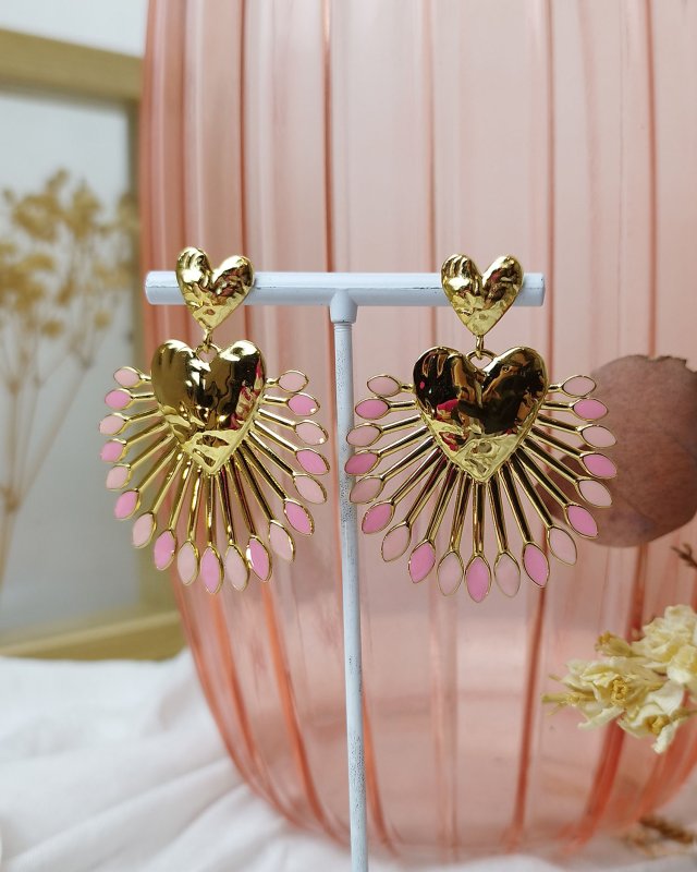 Boucles d'oreilles coeur à rayon de soleil rose