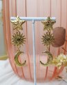Boucles d'oreilles pendantes étoile, soleil et lune