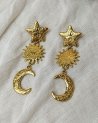 Boucles d'oreilles pendantes étoile, soleil et lune