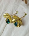 Boucles d'oreilles pendantes fleur dorée et goutte turquoise