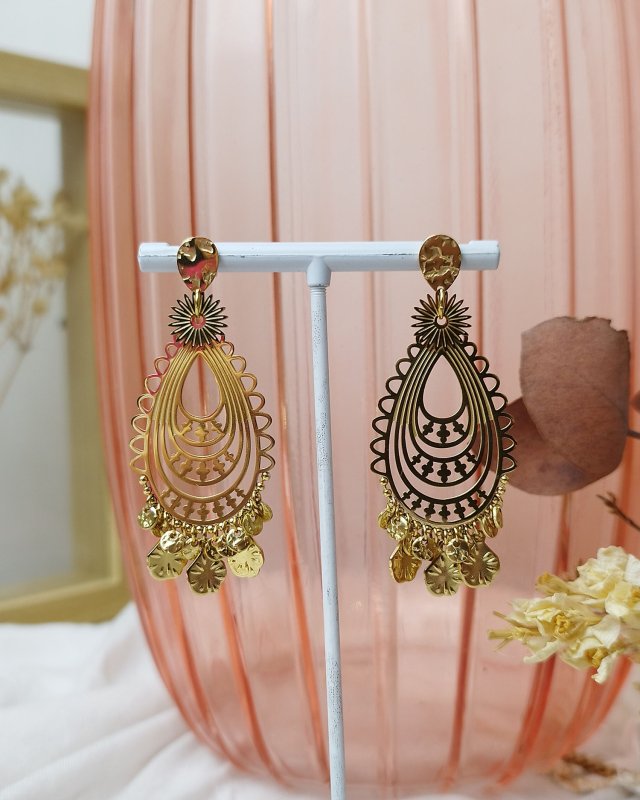 Boucles d'oreilles inspiration orientale à pampilles dorées