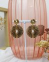 Boucles d'oreilles rondes en acier texturé et petites pierres blanches