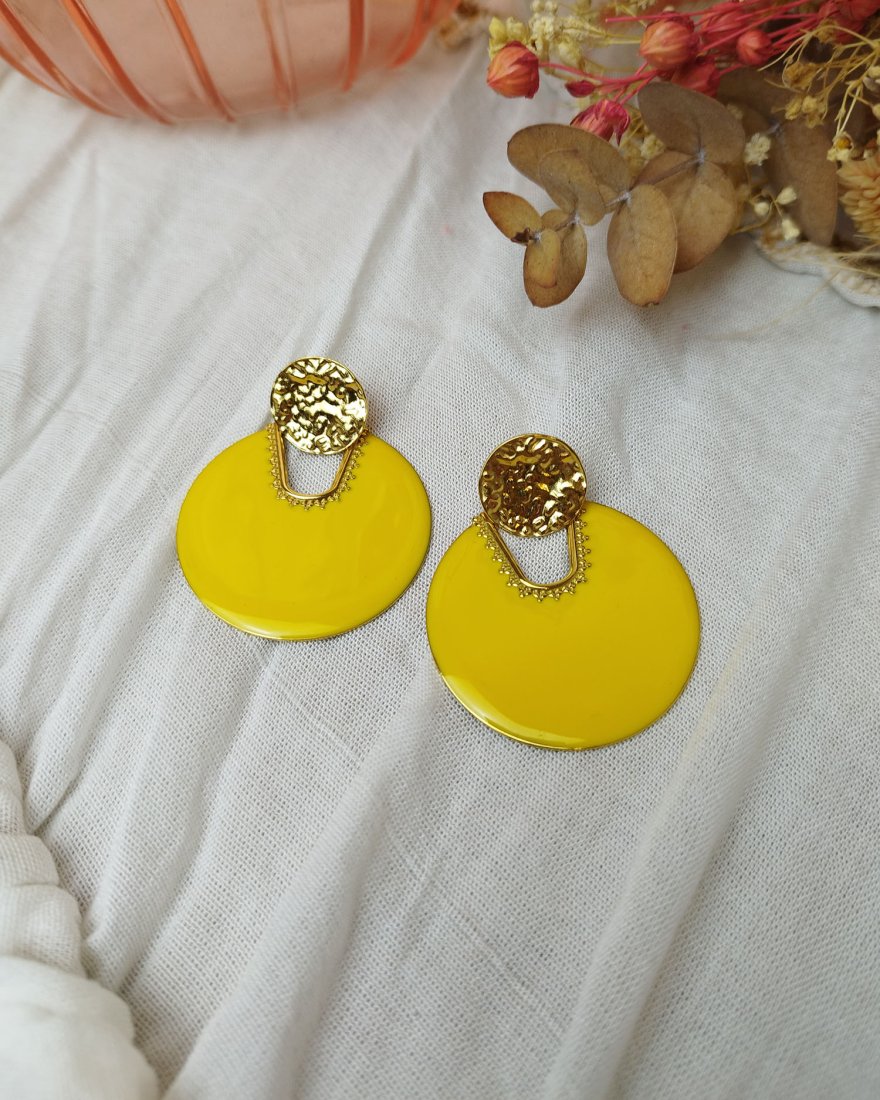 Boucles d'oreilles rondes jaune pop en acier inoxydable
