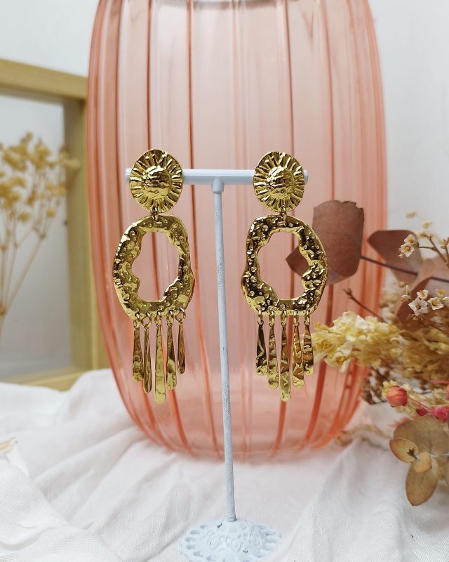 Boucles d'oreilles XXL à longues pampilles dorées
