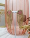 Boucles d'oreilles roses à chainettes dorées