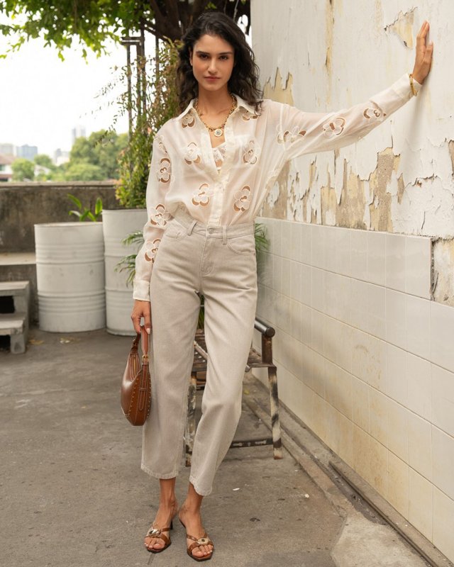 Jean barrel Bony en denim taupe