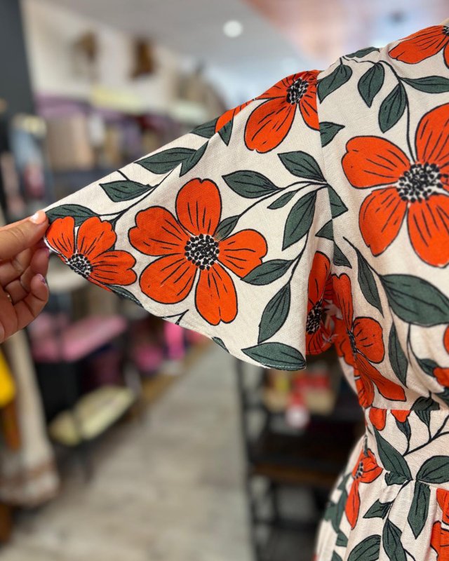 Robe longue imprimé floral orange