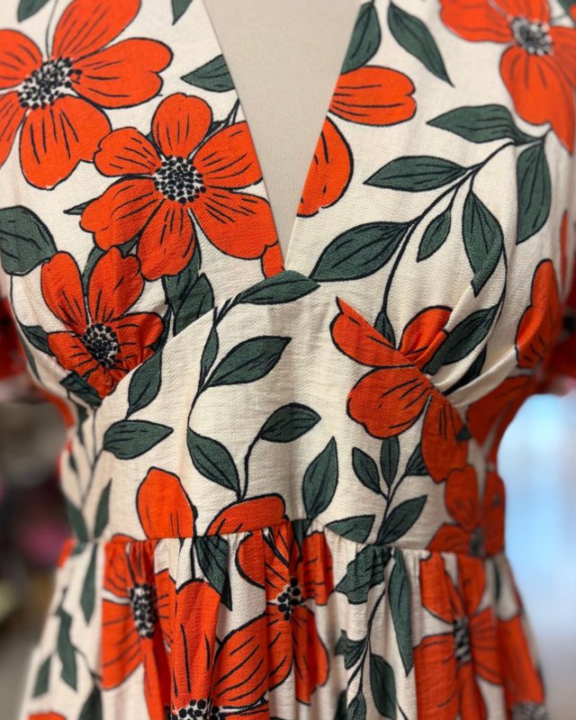 Robe longue imprimé floral orange