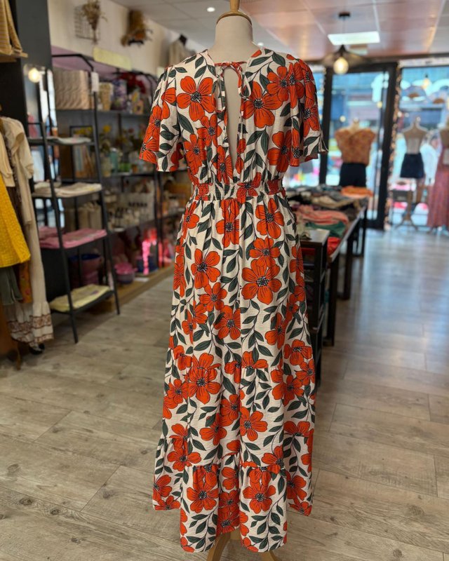 Robe longue imprimé floral orange