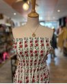 Robe bustier à motif fleuri rouge et vert