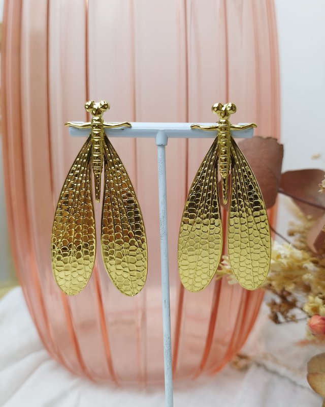 Grandes boucles d'oreilles libellule dorée