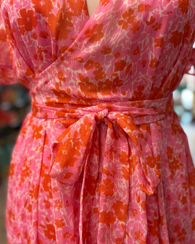 Robe longue à imprimé fleuri rose et orange