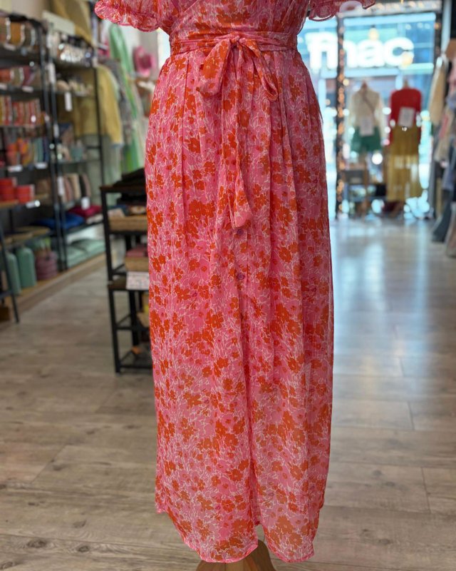 Robe longue à imprimé fleuri rose et orange