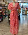 Robe longue à imprimé fleuri rose et orange