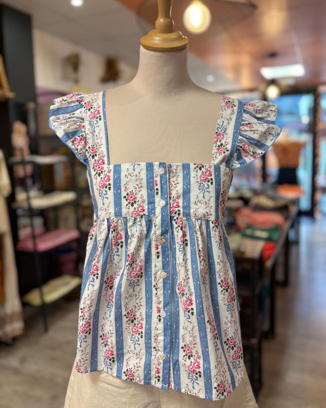 Blouse fleurie à rayures...