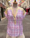 Blouse ample à carreaux pastel et manches courtes