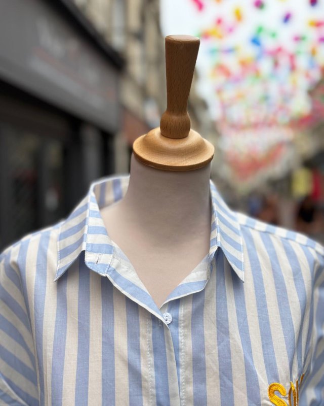 Chemisier rayé bleu ciel à broderie esprit summer