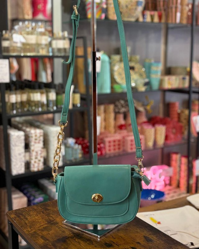 Petit sac en cuir avec une bandoulière en cuir et maillons dorés