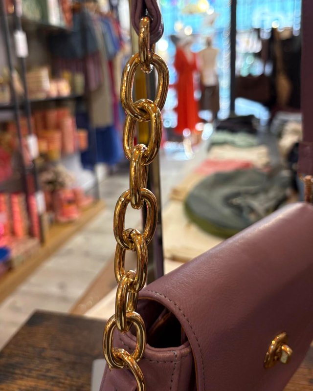 Petit sac en cuir avec une bandoulière en cuir et maillons dorés