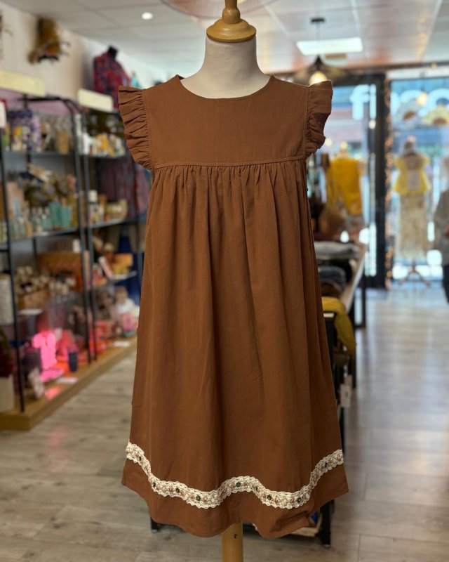 Robe courte en coton marron...