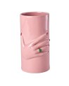 Vase en céramique rose avec une main en relief