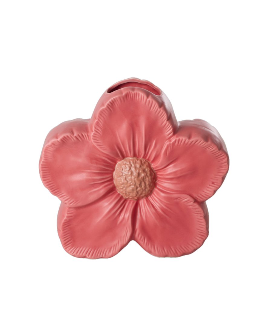 Vase Rice en céramique framboise en forme de grosse fleur