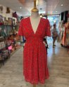Robe rouge à petites fleurs bleues