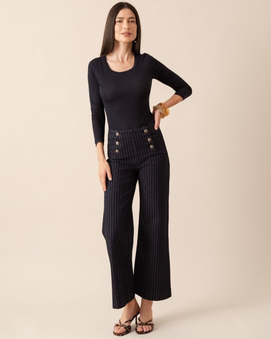 Jean large Victoire en denim brut et fines rayures