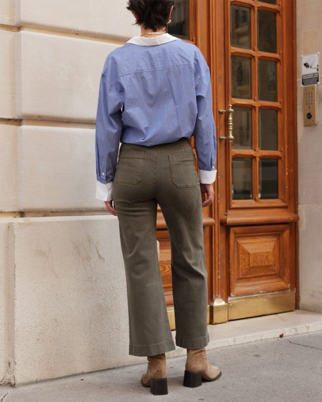 Jean wide à pont Victorine en denim kaki