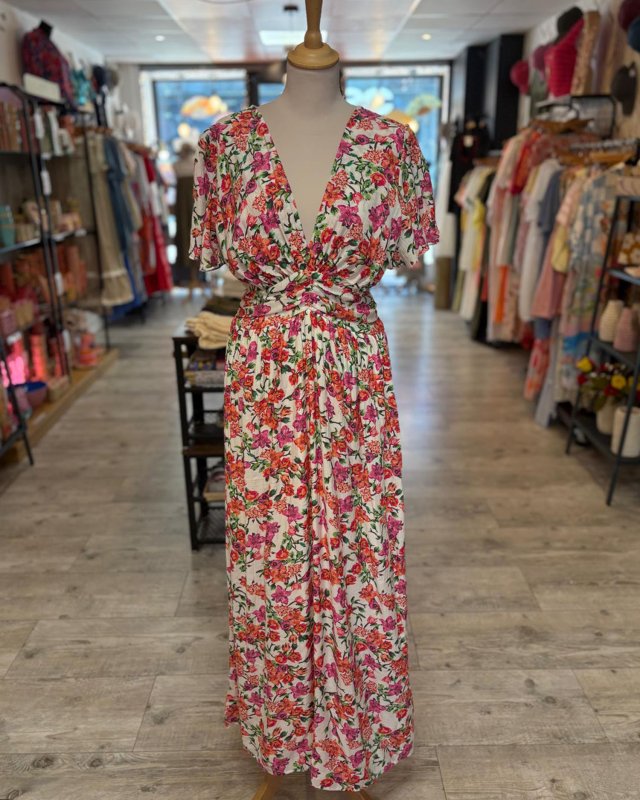 Longue robe écrue à motif...