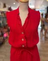 Combinaison en gaze de coton rouge sans manches