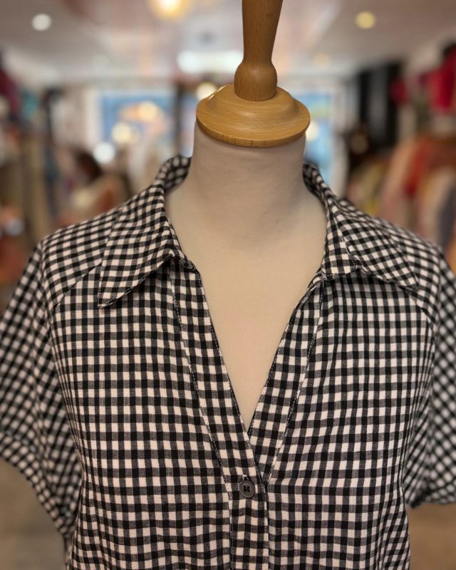 Chemise vichy noir et blanc à manches courtes