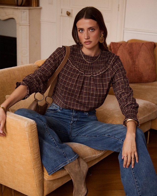 Blouse à carreaux bordeaux...