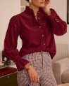 Chemise en velours bordeaux à col montant