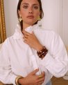 Chemise classique blanche à col montant plissé