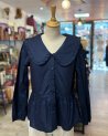 Blouse à basque bleu marine et grand col