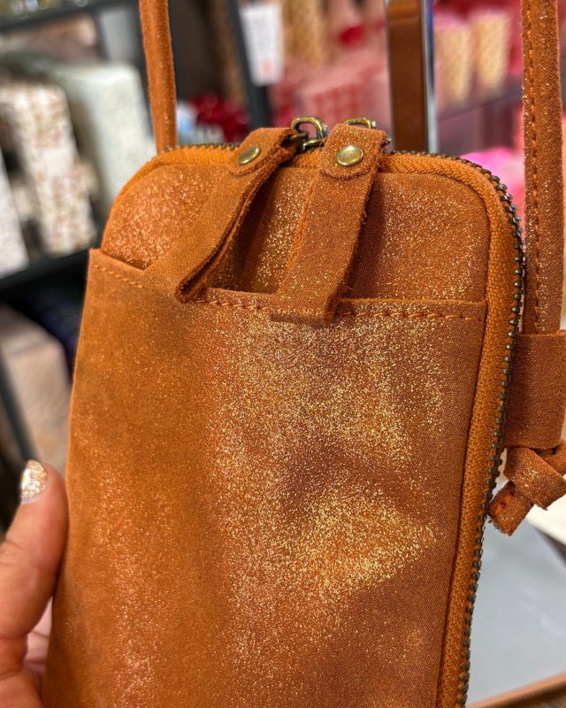 Pochette bandoulière pour téléphone en cuir pailleté